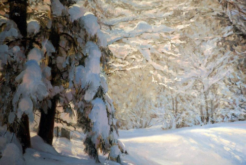Мастер-класс «Зимний лес» картина в технике масло