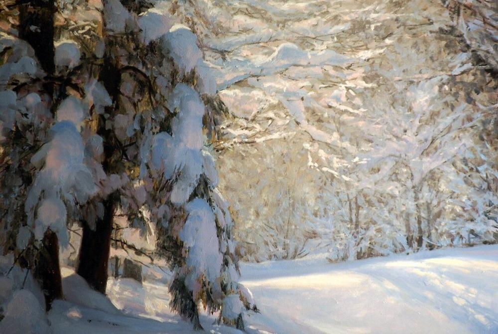 Мастер-класс «Зимний лес» картина в технике масло